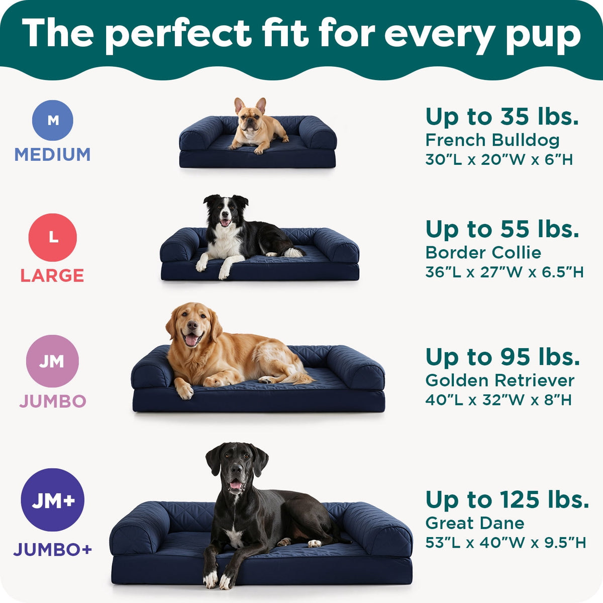 FurHaven Classic Sofa Orthopedic Dog Bed For Large Dogs, Solid Orthopedic Foam Slab for Joint Support, Removable Washable Cover, Jumbo Plus/XXL, Quilted Sofa, Ensign Blue