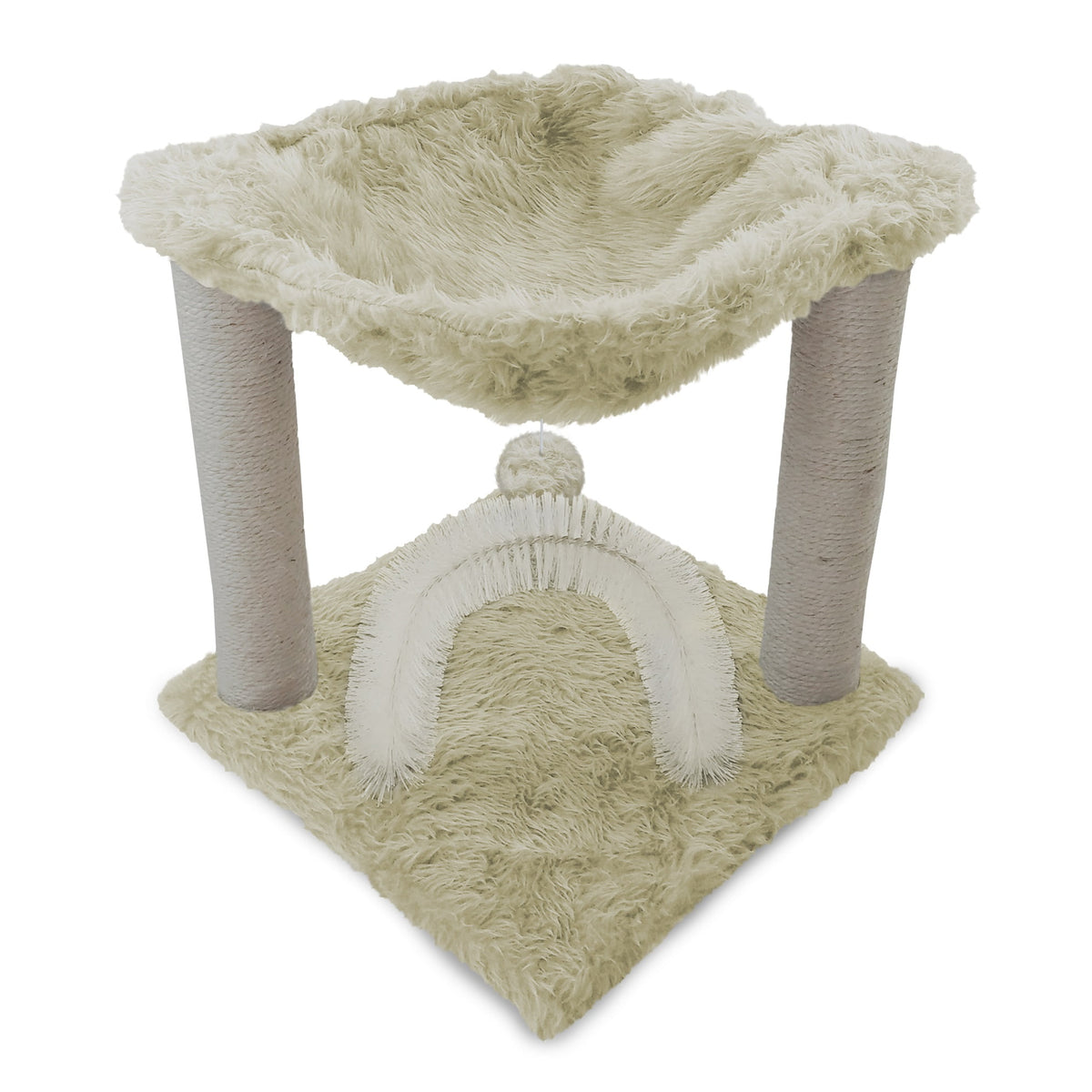 Furhaven Tiger Tough Small Cat Tree Plush Hammock Playground w/ Toys & Self-Grooming Brush - Cream, One Size One Size Cat Tree - Plush Hammock Playground (Cream)