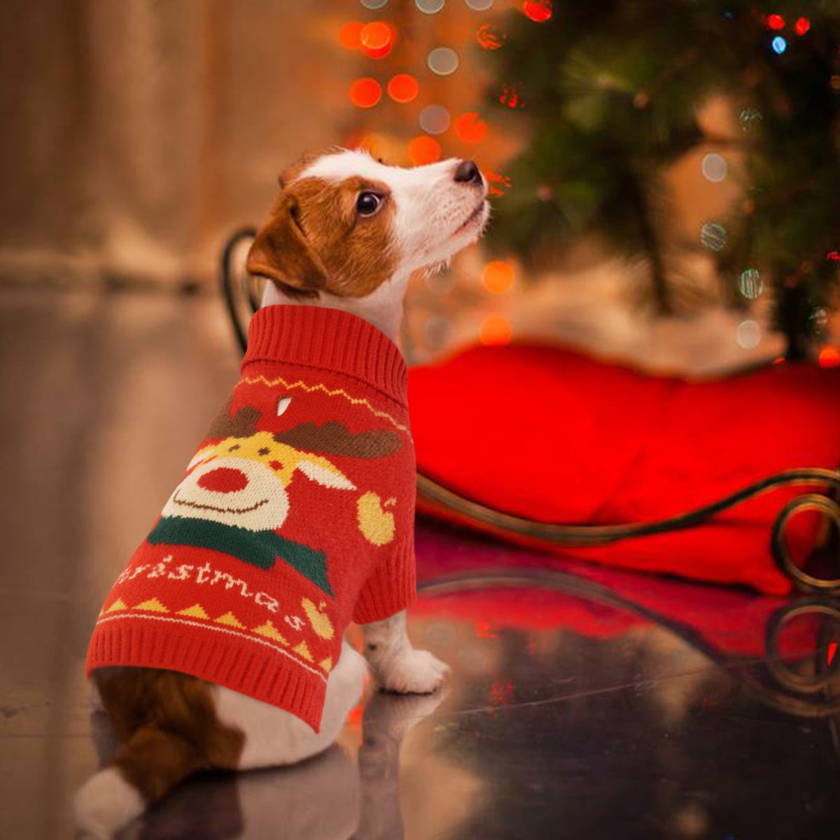 Kuoser Dog Cat Sweater Warm Pet Knitwear Christmas Clothes for Dogs, Red, XL