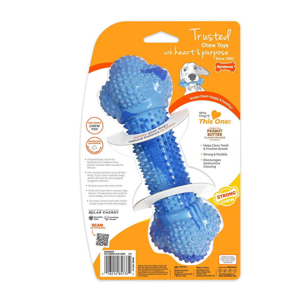 Nylabone Strong Chew Double Action Bone Dog Toy, Rubber Dog Chew Toy, Peanut Butter Flavor, Large, 1 Count