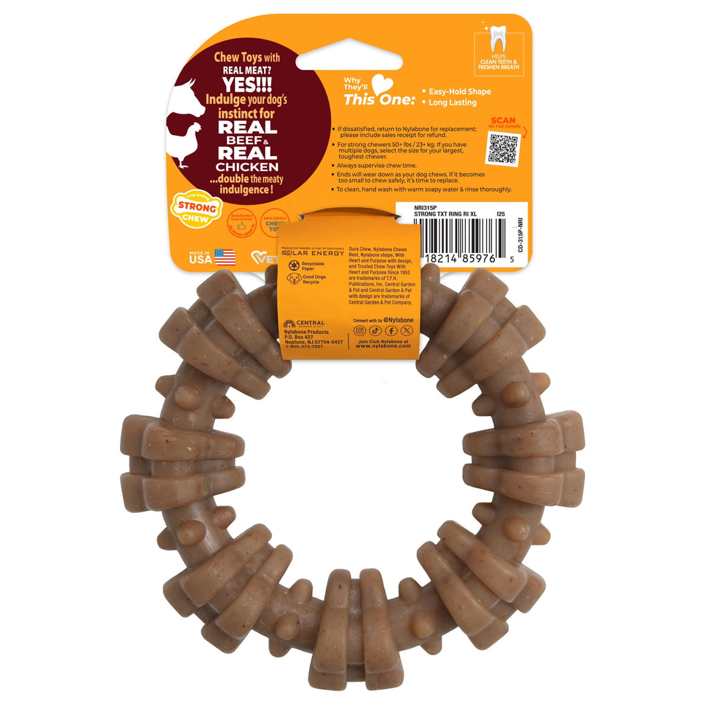 Nylabone Strong Chew Textured Ring Dog Toy, Dog Chew Toy Made with Real Beef & Chicken, X-Large