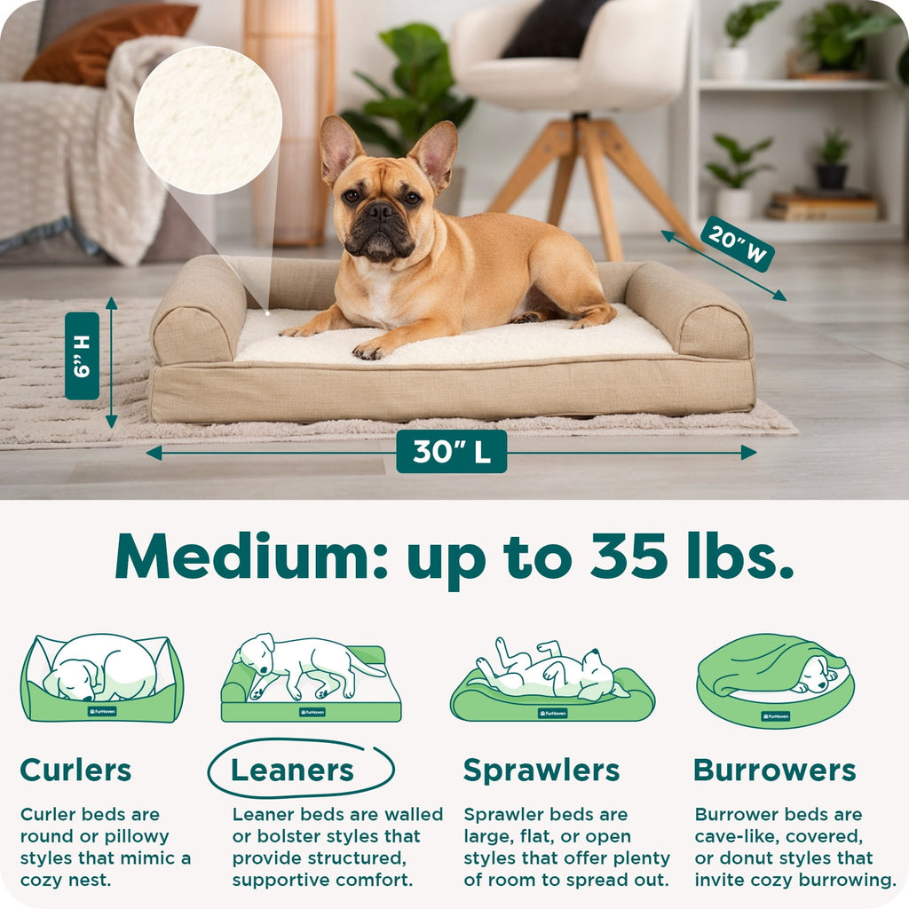 FurHaven Plush & Performance Linen Orthopedic Sofa Pet Bed for Dogs & Cats - Flax, Medium