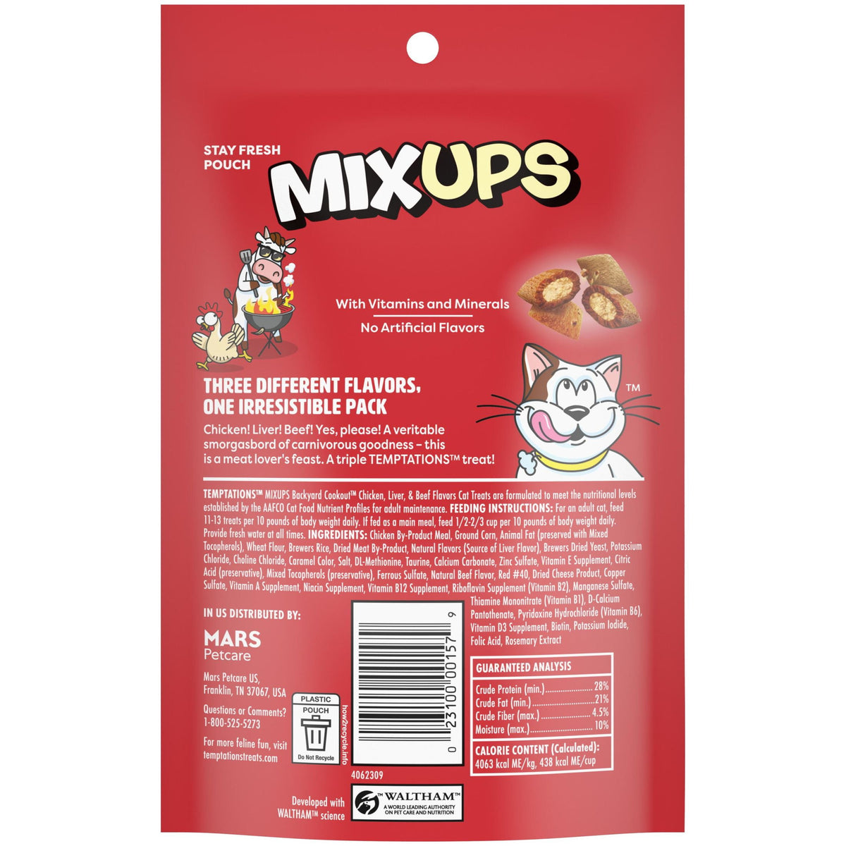 Temptations Mixups Crunchy and Soft Cat Treats Backyard Cookout Flavor, 3 oz Pouch