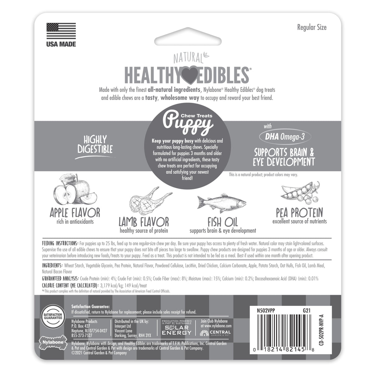 Nylabone Healthy Edibles Natural Puppy Treats, Training Treats for Puppies, Lamb & Apple Flavor Dog Treats, For Small Dogs (3 Count)