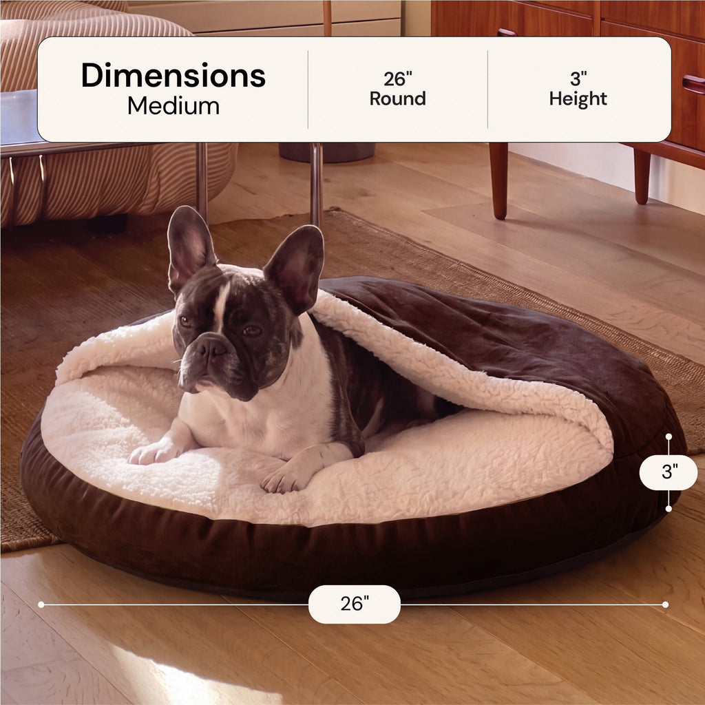 Furhaven 26" Round Orthopedic Dog Bed Sherpa & Suede Snuggery w/ Removable Washable Cover - Gray, 26-inch Faux Lambswool & Suede Gray 26 inch Snuggery (Orthopedic Foam)