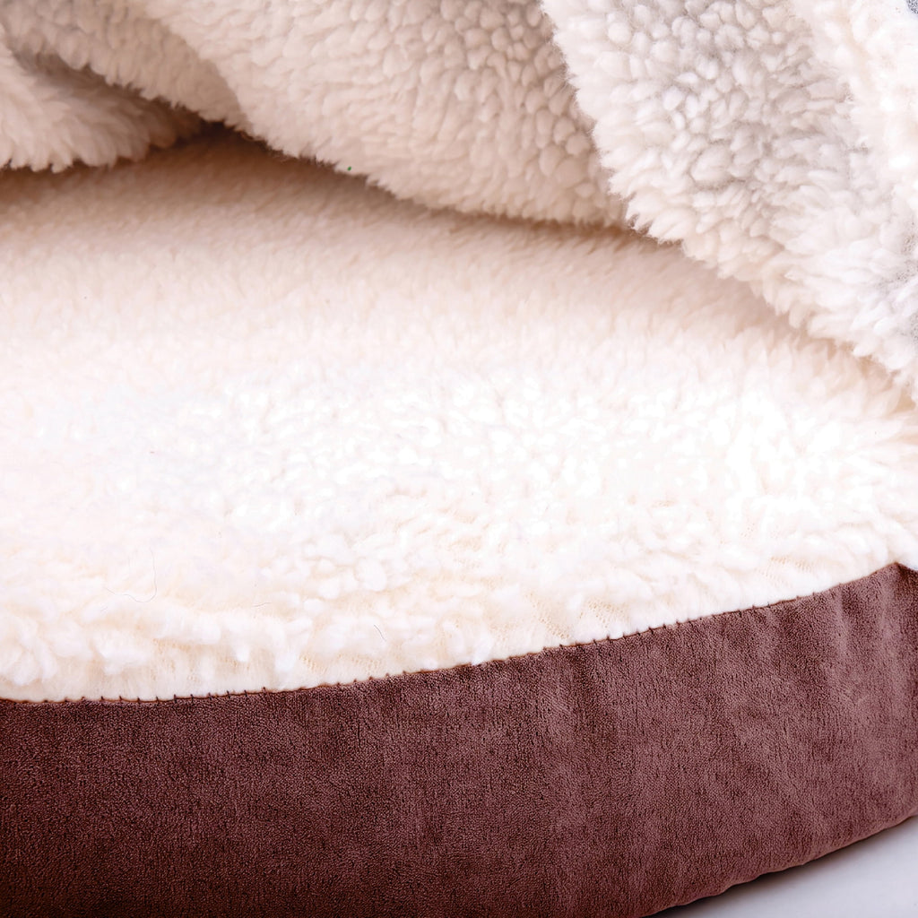 Furhaven 26" Round Orthopedic Dog Bed Sherpa & Suede Snuggery w/ Removable Washable Cover - Gray, 26-inch Faux Lambswool & Suede Gray 26 inch Snuggery (Orthopedic Foam)
