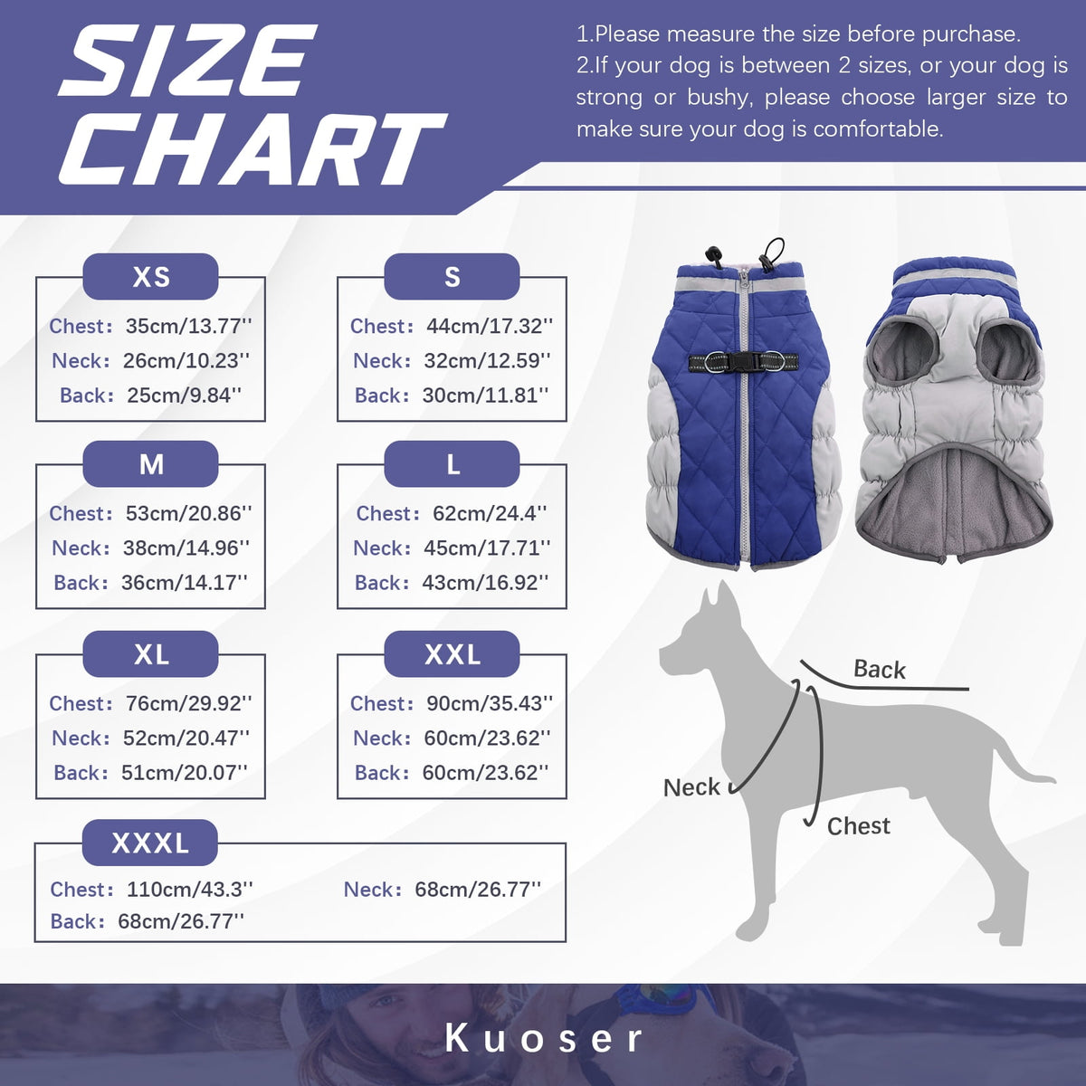 Kuoser Dog Winter Coat, Waterproof Windproof Fleece Padded Jacket with Reflective Trim and Leash Ring for Small Dogs, Purple, S