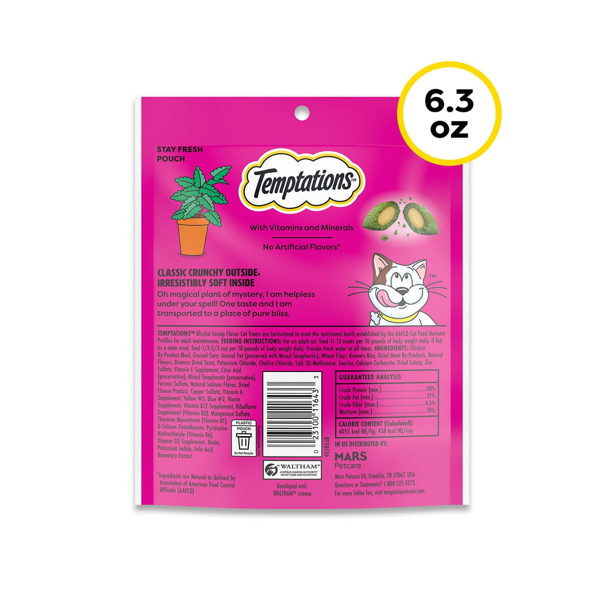 Temptations Classic Blissful Catnip Flavor Crunchy And Soft Treats For Cats, 16 Oz Tub