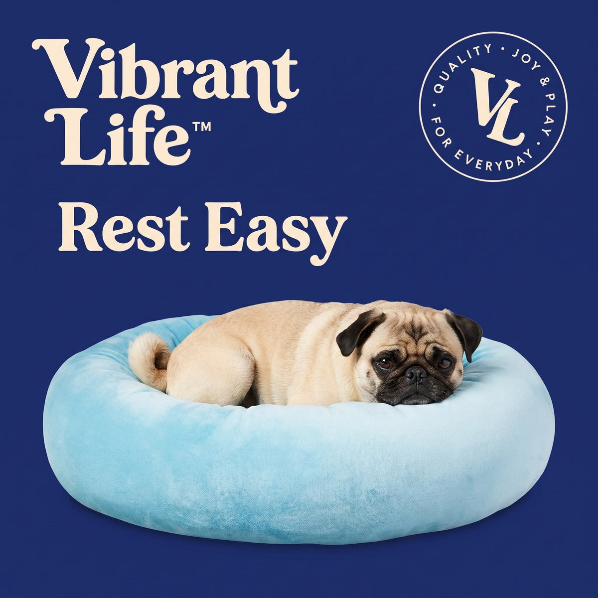 Vibrant Life Small Squishy Cuddler Pet Bed, Blue, 17 in