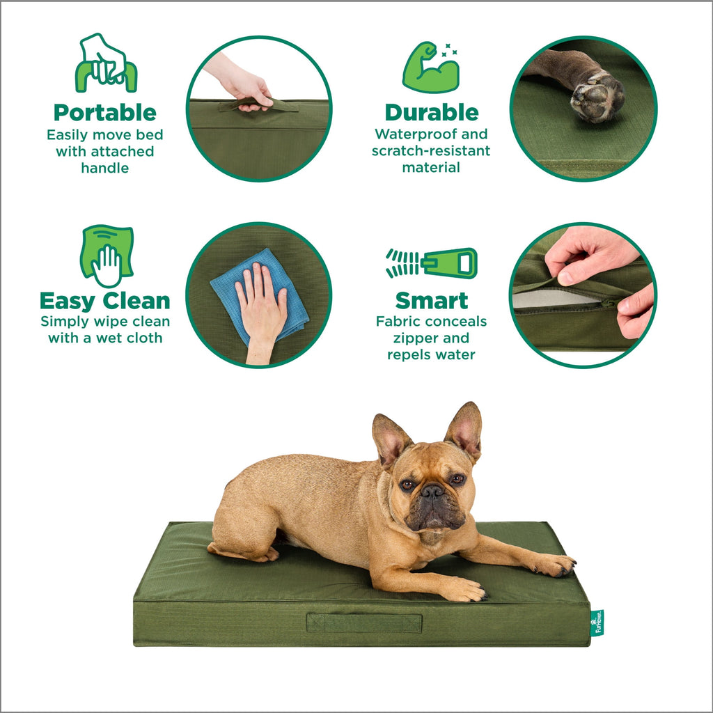 FurHaven Grid Indoor-Outdoor Cooling Memory Foam Deluxe Mattress for Dogs and Cats - Olivine, Medium