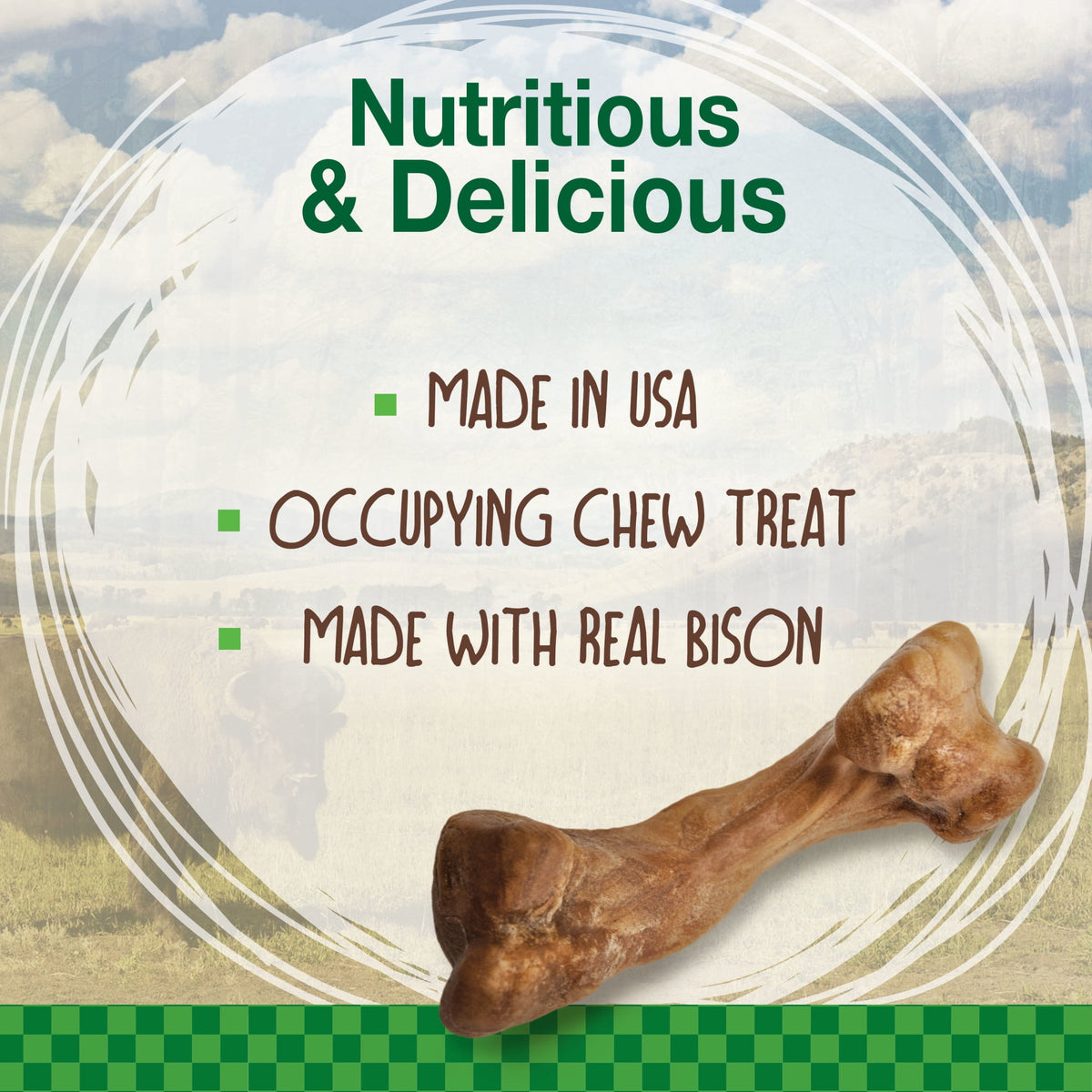 Nylabone Healthy Edibles WILD Dog Treats, All-Natural Long Lasting Chew Treats, Bison Flavor, Medium, 10 Count