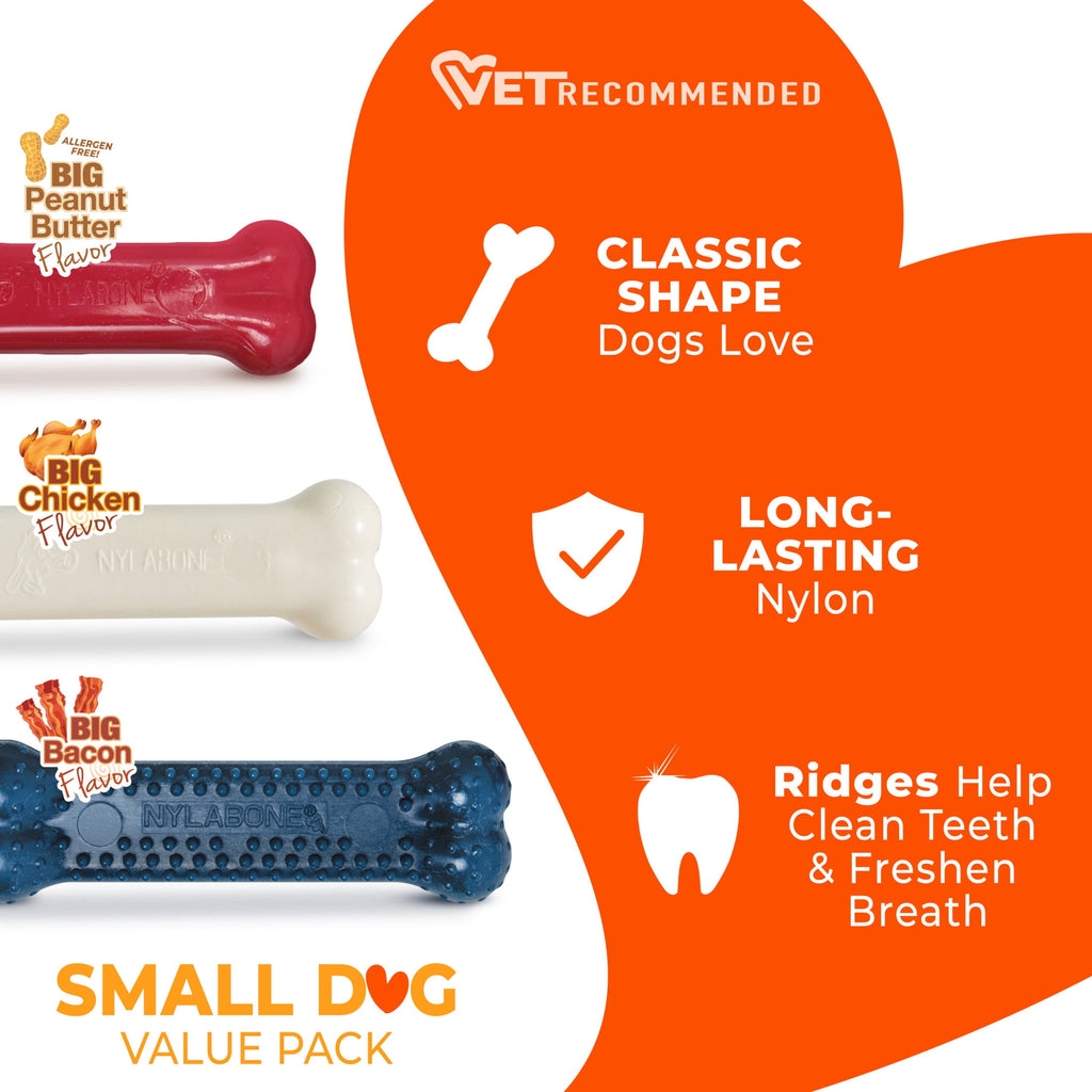 Nylabone Power Chew Small Dog Toy Value Pack, Dog Chew Toys, Bacon & Chicken Flavor, Small, 3 Pack