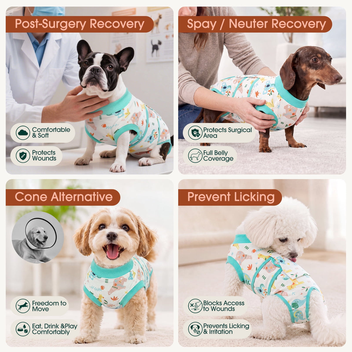 Kuoser Dog Surgical Recovery Suit Dog Cat Onesie after Surgery,Pink,L