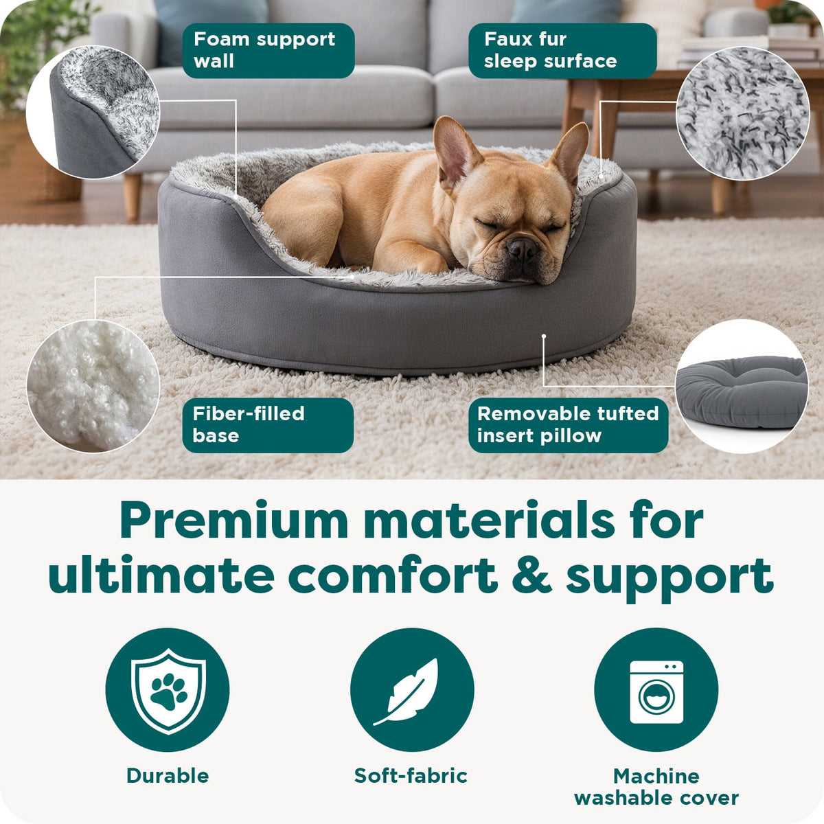 Furhaven Pet Products Medium Foam Oval Lounger Dog & Cat Bed With Reversible Pillow, Nutmeg