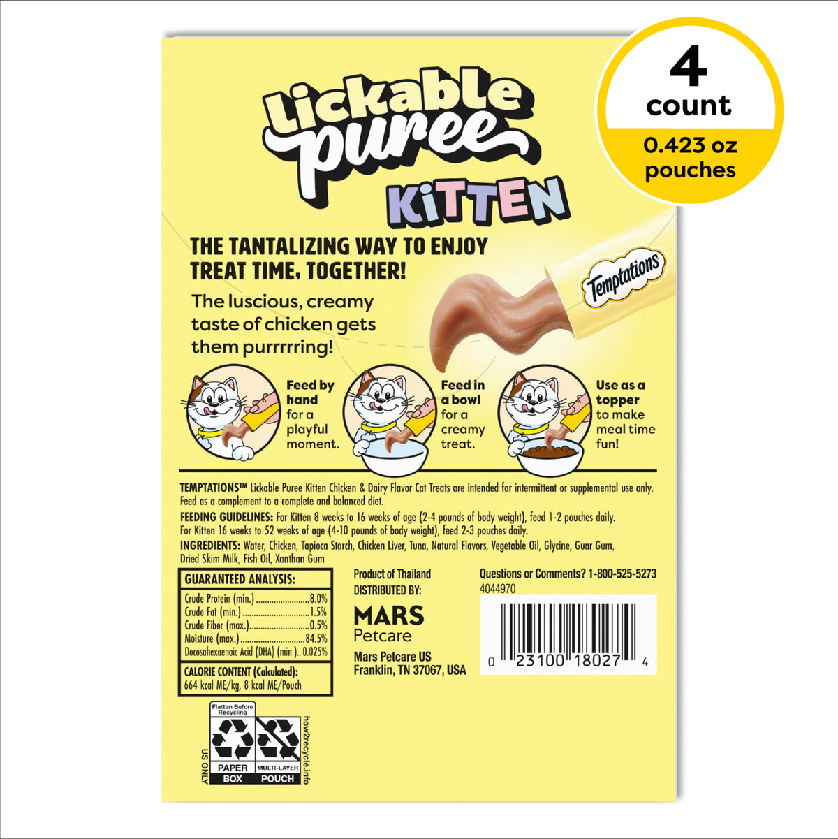 TEMPTATIONS Creamy Purrrr-ee Kitten 4ct Chicken & Dairy Flavor