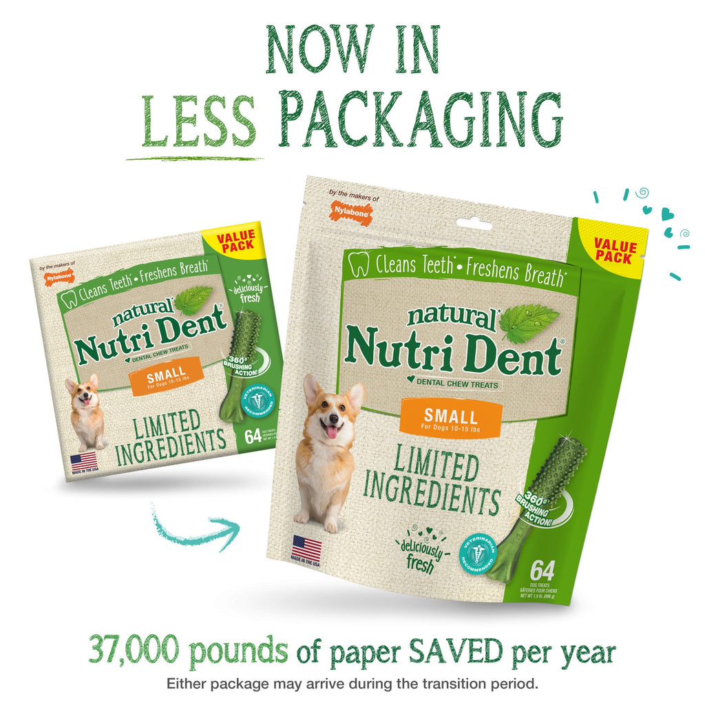 Nylabone Nutri Dent Natural Dental Chews for Dogs, Limited Ingredient Dog Treats, Teeth Cleaning Dental Sticks for Dogs, Fresh Breath Flavor, For Small Dogs (64 Count)
