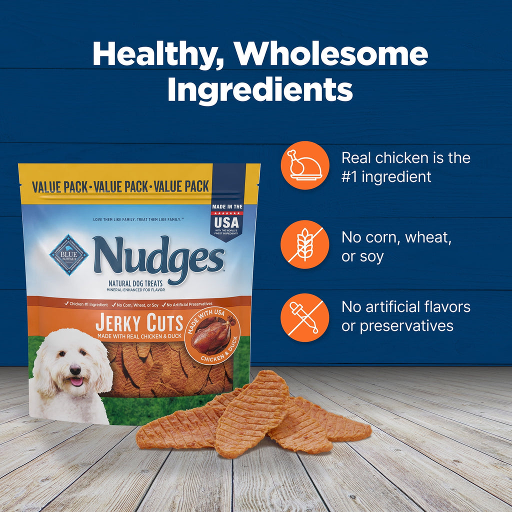 Blue Buffalo Nudges Jerky Cuts, Natural Dog Treats, Duck Jerky, 28oz Bag