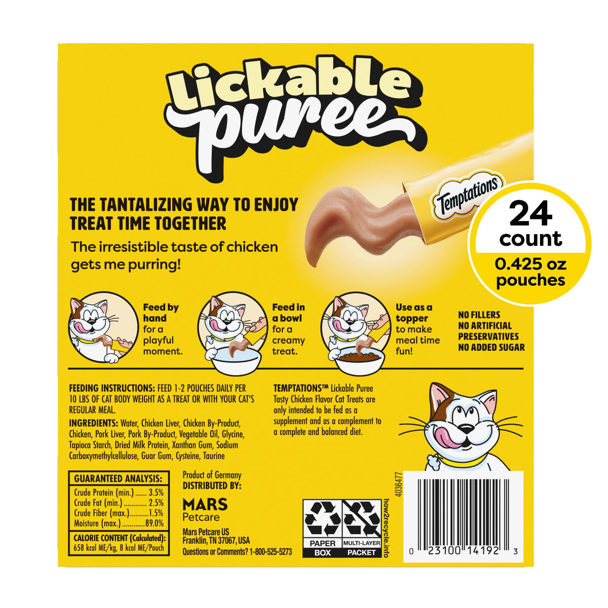 Temptations Creamy Puree With Chicken Squeezable Lickable Wet Treats For Cats, 0.42 Oz (16 Pack)