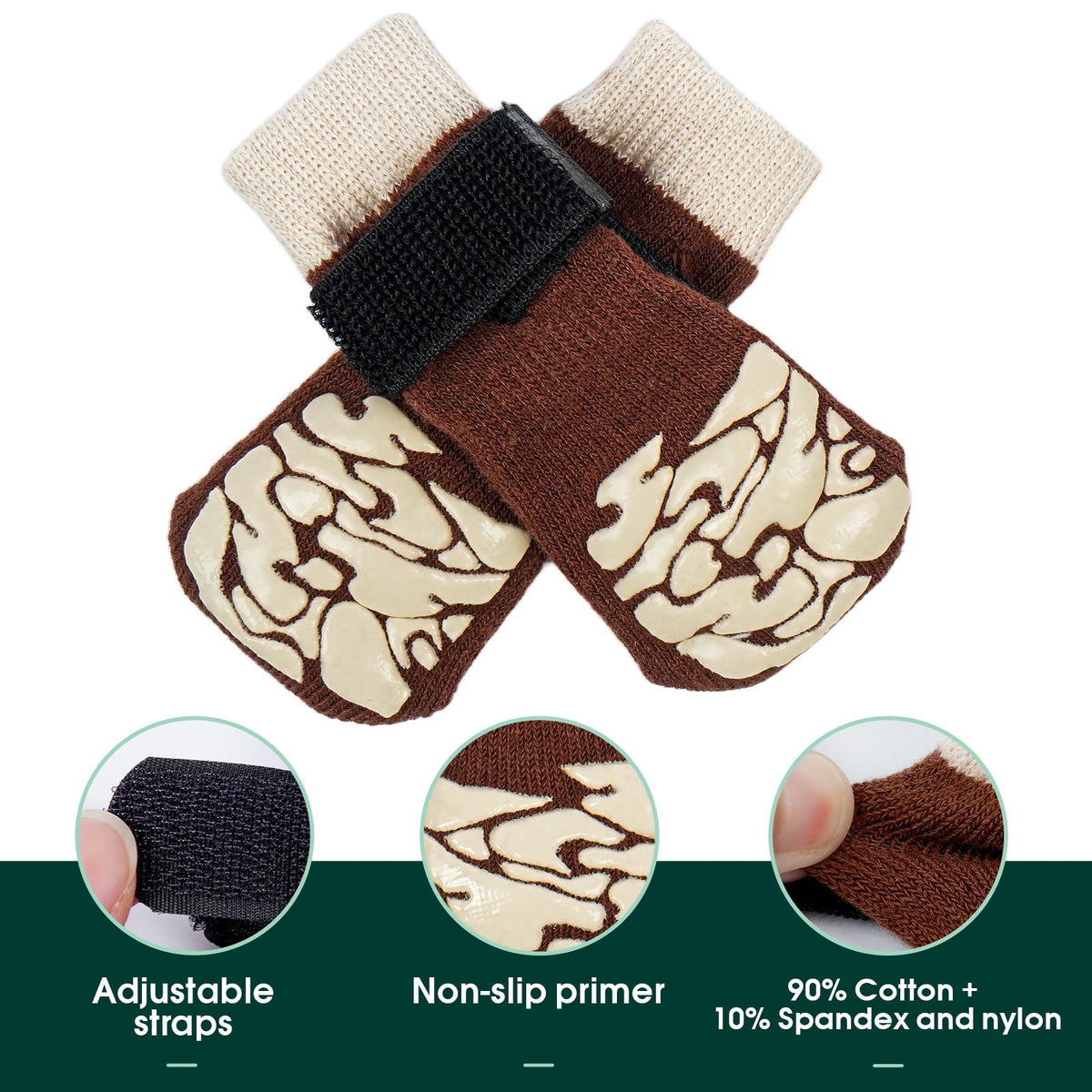 Kuoser Non-Slip Dog Socks for Hardwood Floors & Hot Pavement, Adjustable Pet Socks to Stop Licking and Slipping, Black, M