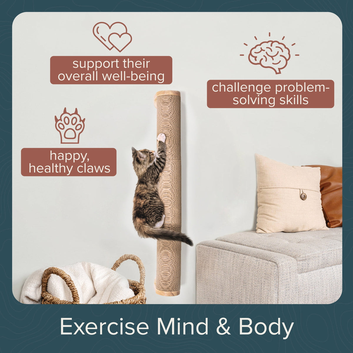 Ascentials by FurHaven Moonbeam Path Cat Scratcher (32”), Wall-Mounted Corrugated Cardboard Climber
