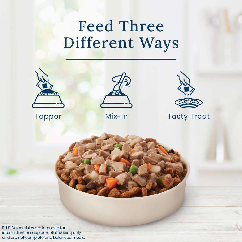 Blue Buffalo Delectables Natural Wet Dog Food Topper Variety Pack, 3-oz (24 Pack- 6 of Each Flavor)