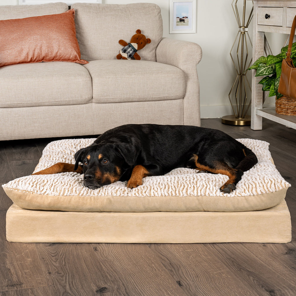 FurHaven Pet Products Embossed Faux Fur & Suede Orthopedic Pillow Top Mattress Pet Bed for Dogs & Cats - Gray, Large