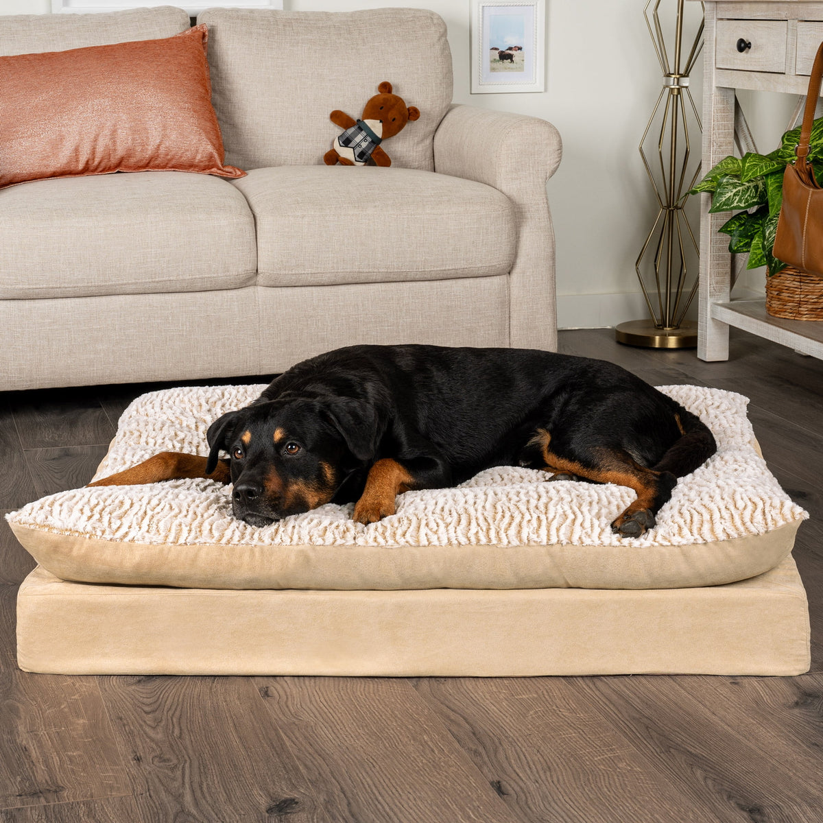 FurHaven Pet Products Embossed Faux Fur & Suede Orthopedic Pillow Top Mattress Pet Bed for Dogs & Cats - Gray, Large