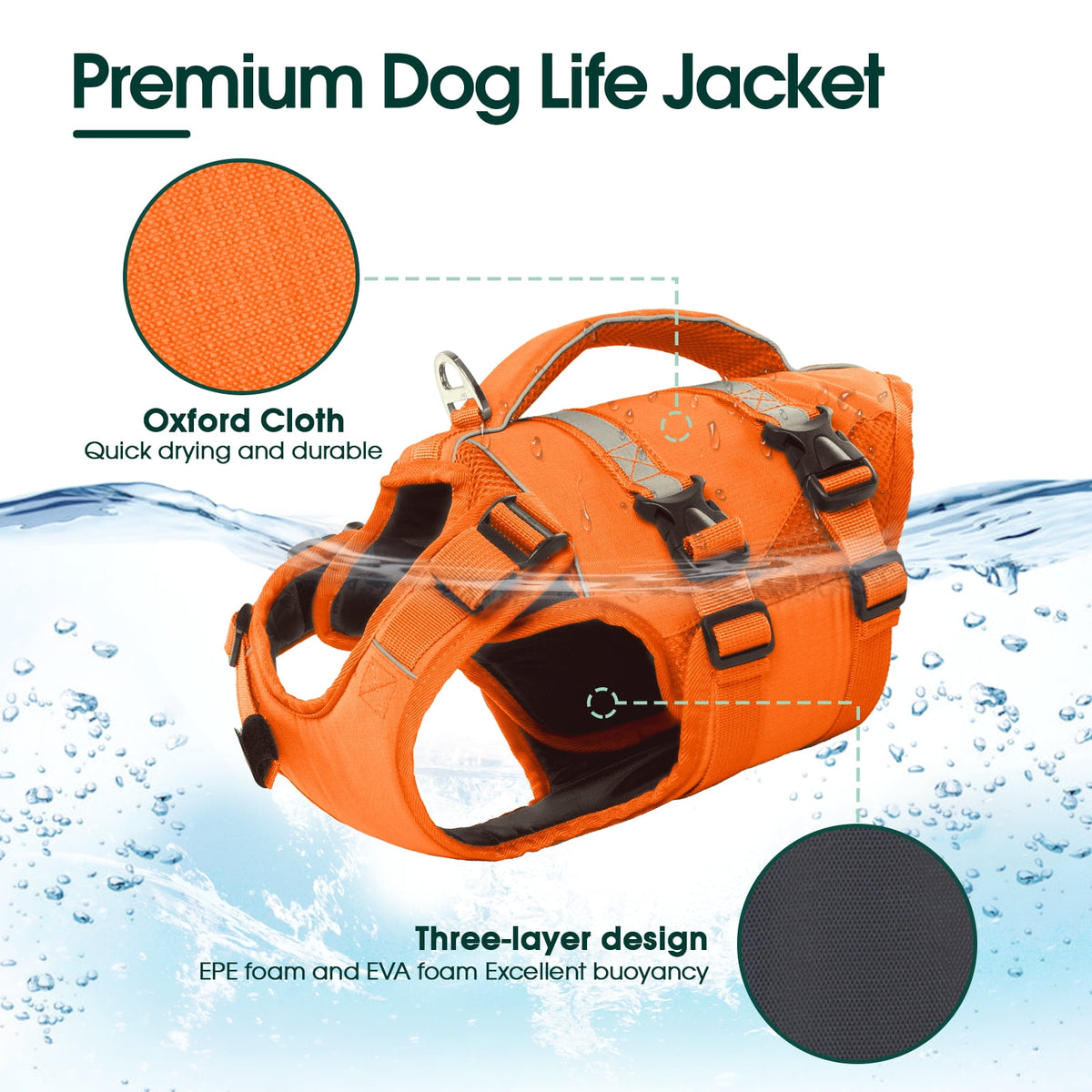 Kuoser Dog Life Jacket, High Flotation Dog Life Vest for Swimming Boating, Red, S