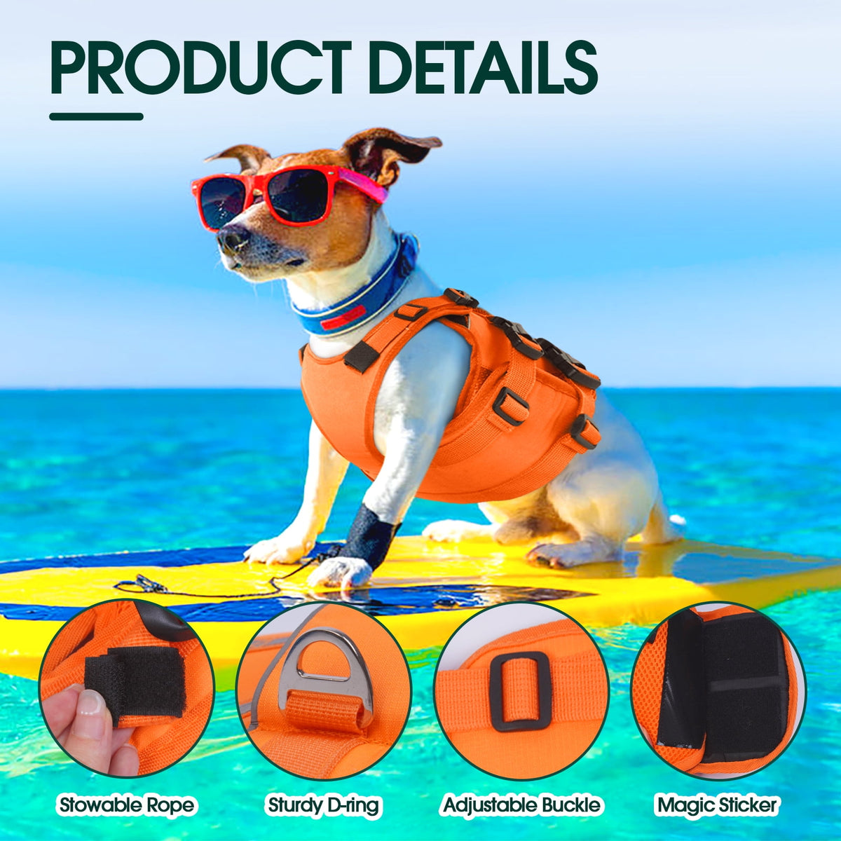 Kuoser Dog Life Jacket, High Flotation Dog Life Vest for Swimming Boating, Red, S
