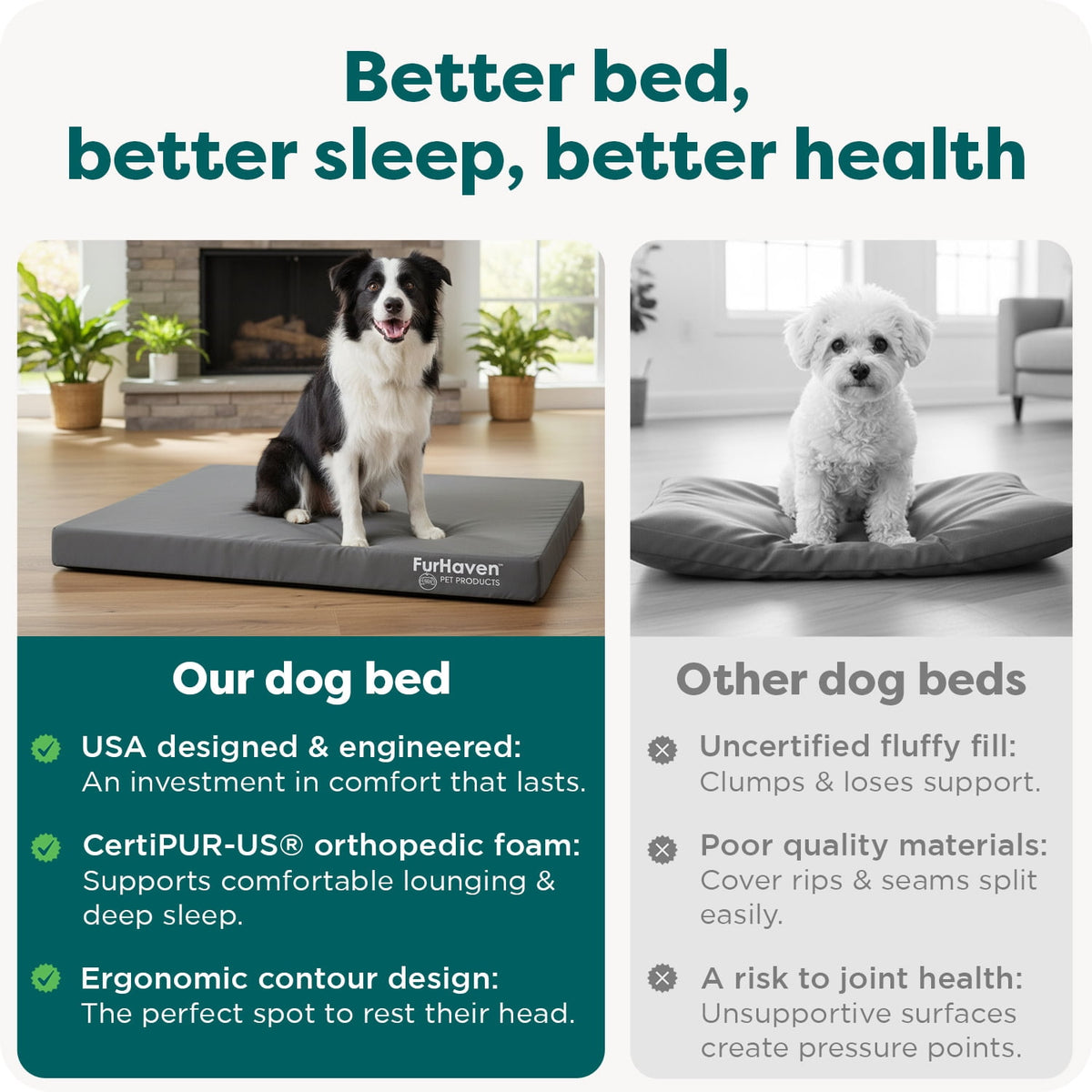 FurHaven Coated Oxford Indoor/Outdoor Deluxe Orthopedic Mattress Pet Bed, Stone Gray, Medium, 1 Count