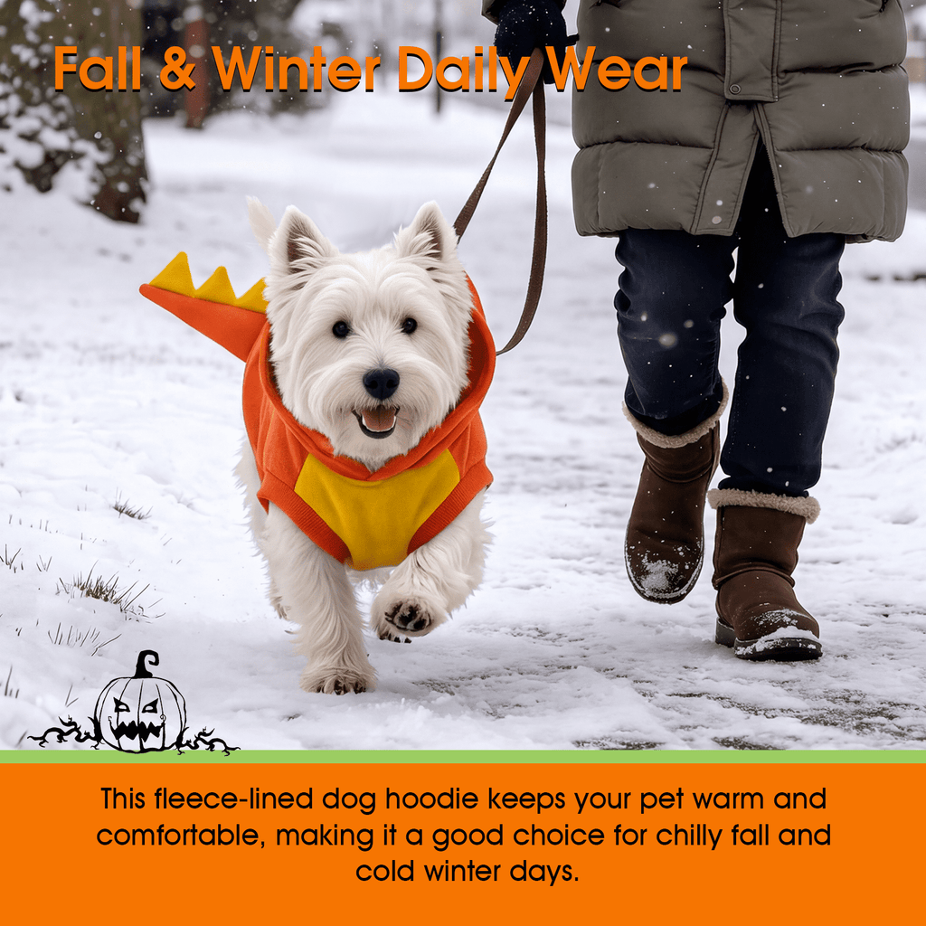 Kuoser Dog Dinosaur Halloween Costume, Funny Fleece Hoodie for Medium Dogs, Orange, M