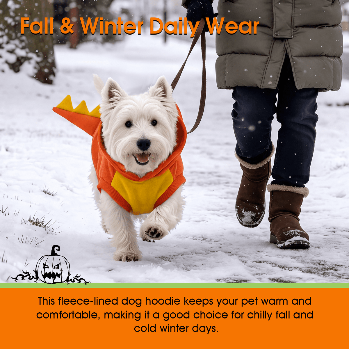 Kuoser Dog Dinosaur Halloween Costume, Funny Fleece Hoodie for Medium Dogs, Orange, M