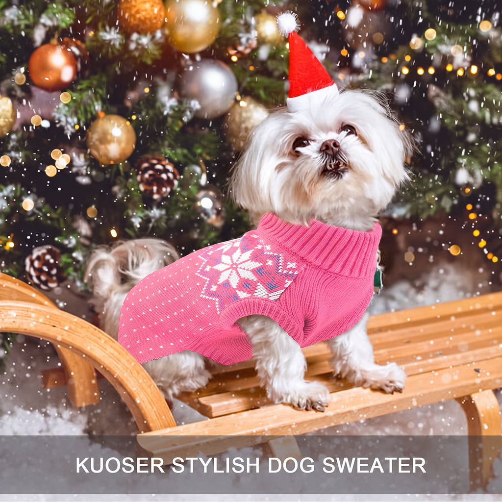 Kuoser Dog Cat Sweater, Holiday Christmas Snowflake Pet Warm Knitwear, Green, M
