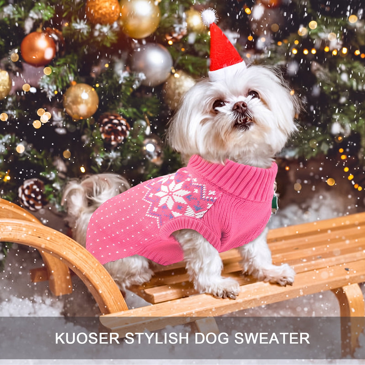 Kuoser Dog Cat Sweater, Holiday Christmas Snowflake Pet Warm Knitwear, Green, M