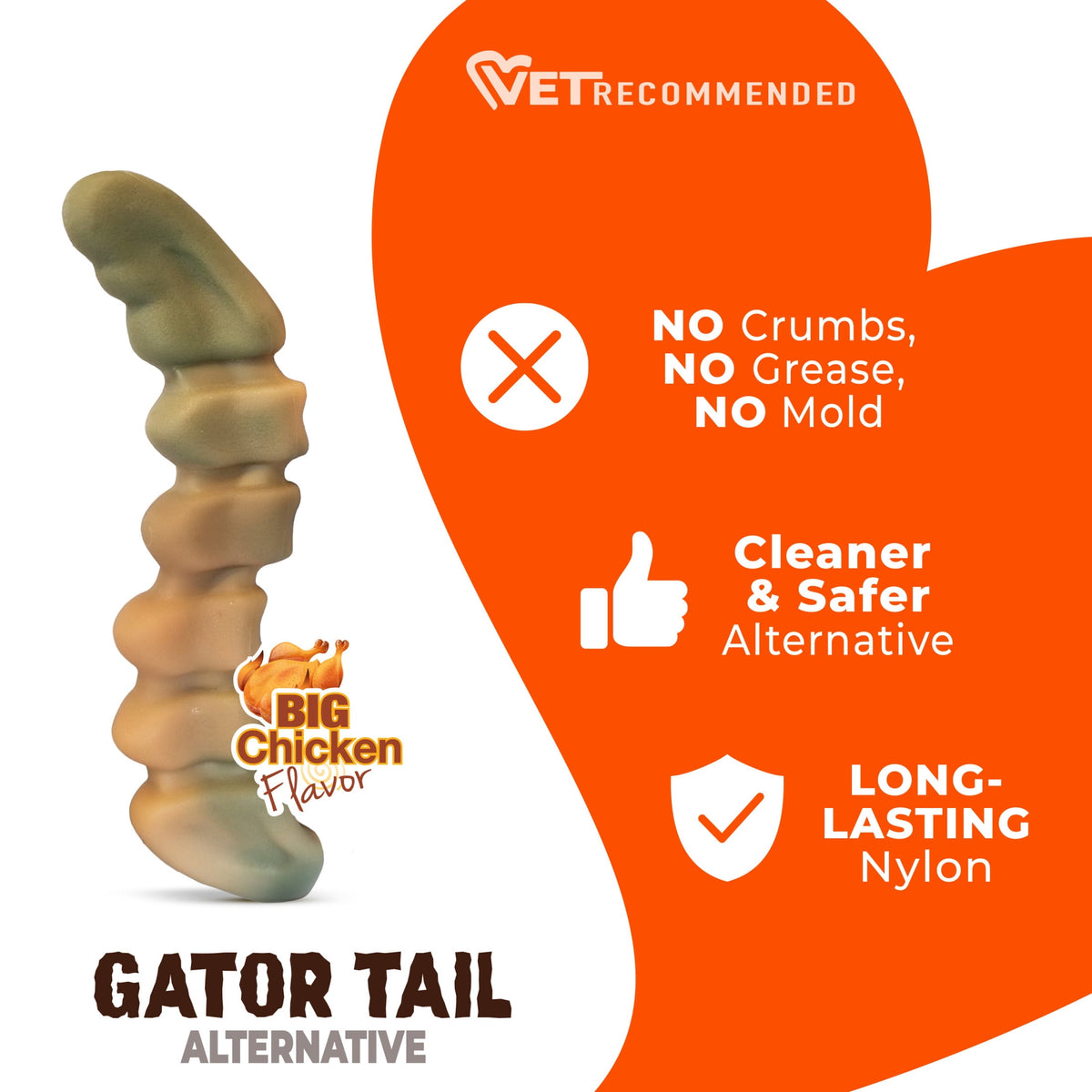 Nylabone Power Chew Gator Tail Alternative Dog Chew Toy Chicken Large (1 Count)