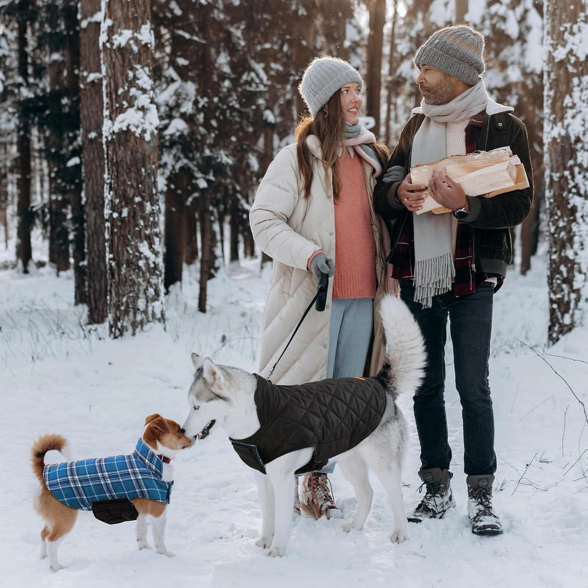 Kuoser Reversible Dog Coat Adjustable British Style Plaid Pet Jacket, Waterproof and Windproof, Blue, M