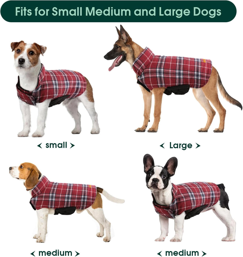 Kuoser Reversible Dog Coat Adjustable British Style Plaid Pet Jacket, Waterproof and Windproof, Blue, M