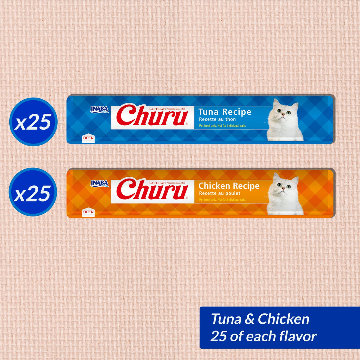 INABA Churu Cat Treats, Grain-Free, Lickable, Squeezable Creamy Purée Cat Treat/Topper with Vitamin E & Taurine 0.5 Ounces Each Tube, 50 Tubes, Tuna & Chicken Variety