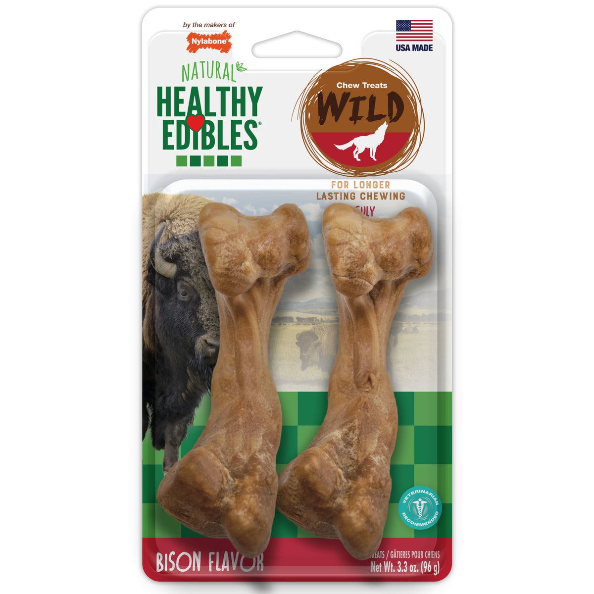 Nylabone Healthy Edibles WILD Dog Treats, All-Natural Long Lasting Chew Treats, Bison Flavor, Medium, 10 Count