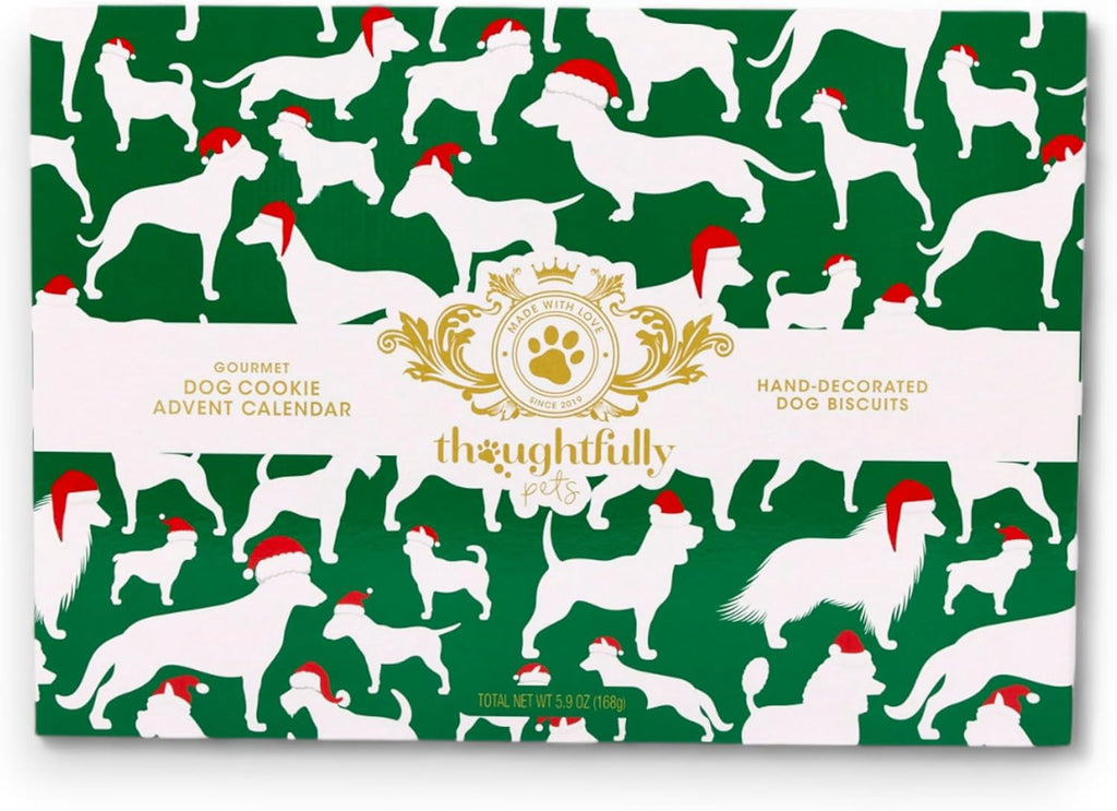 Thoughtfully 24 Days of Christmas Dog Advent Calendar 2024, Gingerbread Baked Dog Treats, Individually Wrapped Bone Shapes, 24 Count