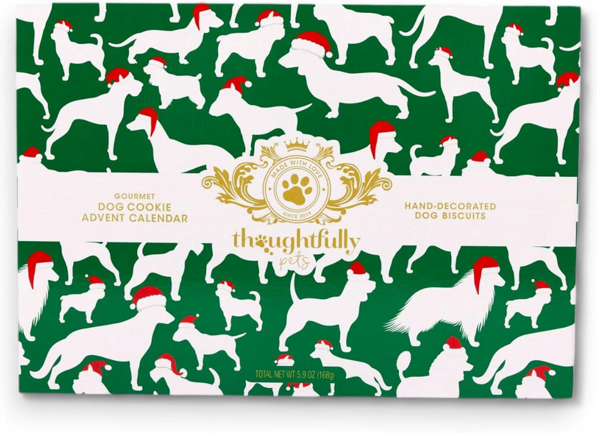 Thoughtfully 24 Days of Christmas Dog Advent Calendar 2024, Gingerbread Baked Dog Treats, Individually Wrapped Bone Shapes, 24 Count