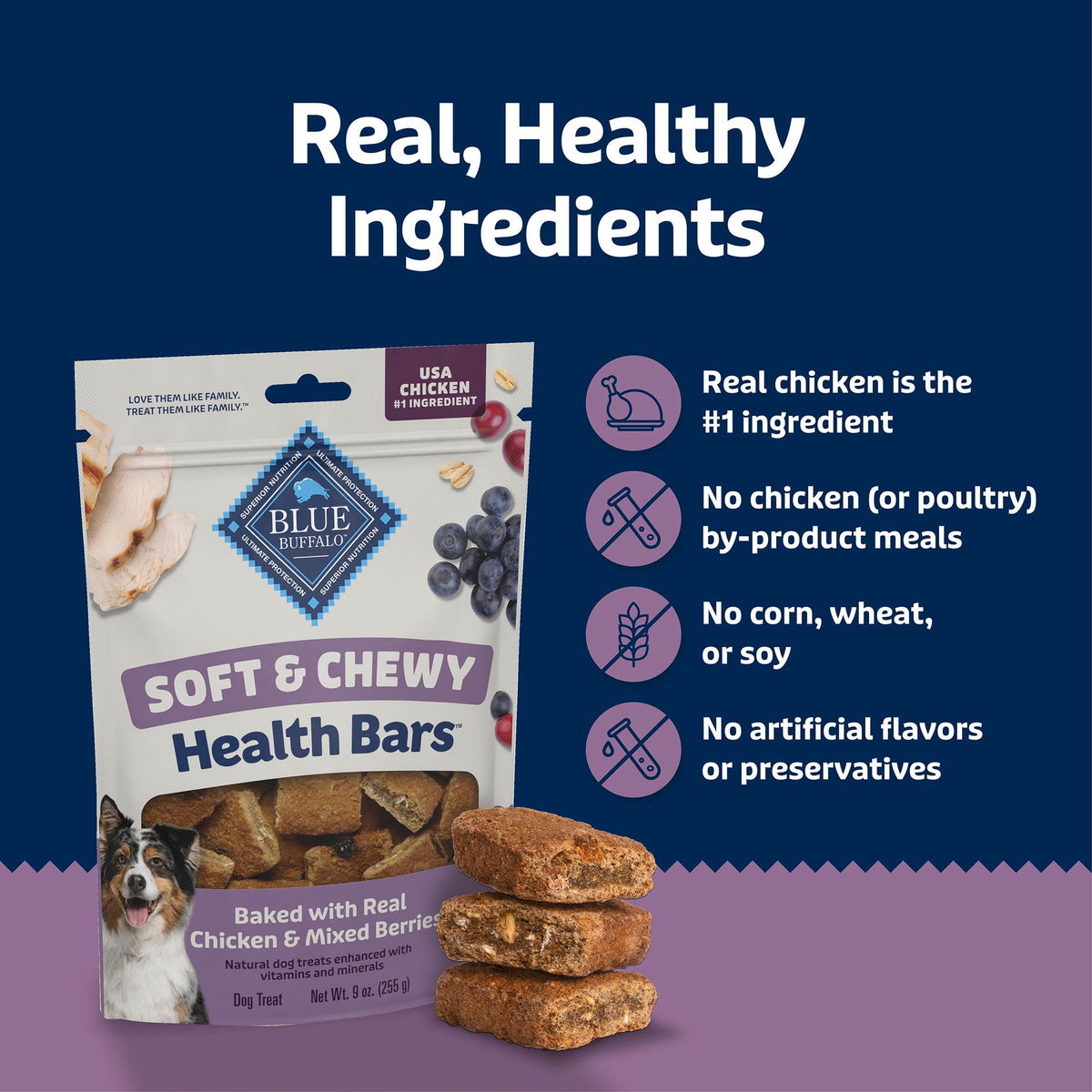 Blue Buffalo Soft & Chewy Health Bars Baked with Real Chicken & Mixed Berries, 9 oz. Bag