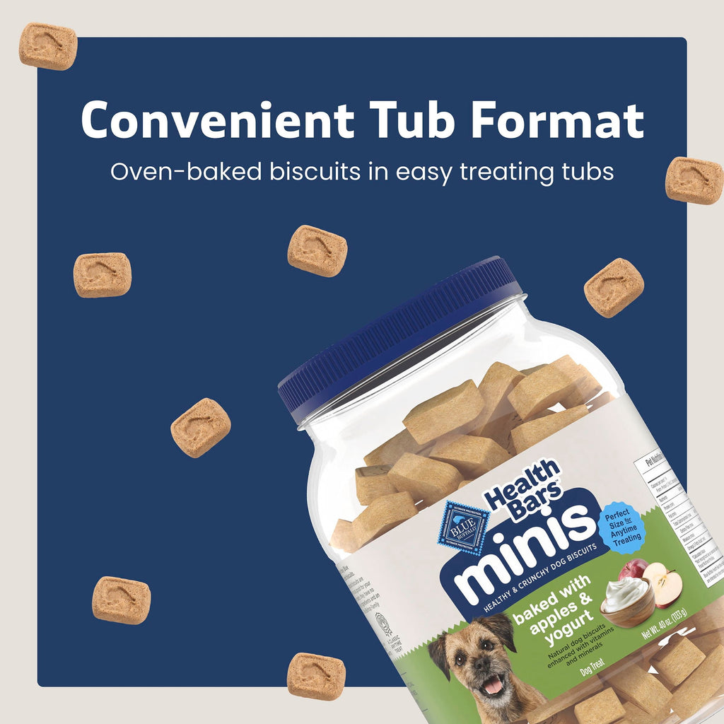 Blue Buffalo Health Bars Mini Dog Treats, Crunchy Biscuits, Apples & Yogurt, 40oz Tub