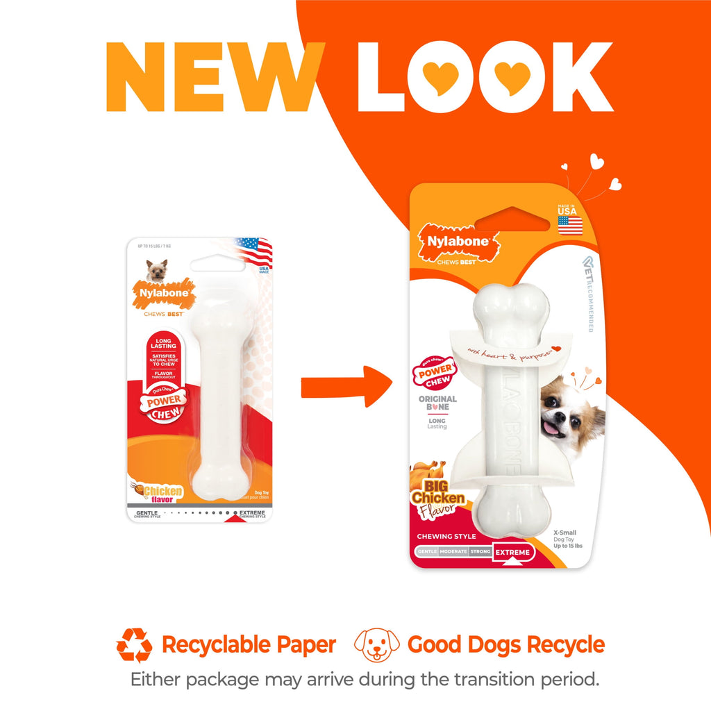 Nylabone Power Chew Original Bone Dog Toy, Dog Chew Toy, Chicken Flavor, X-Small, 1 Count