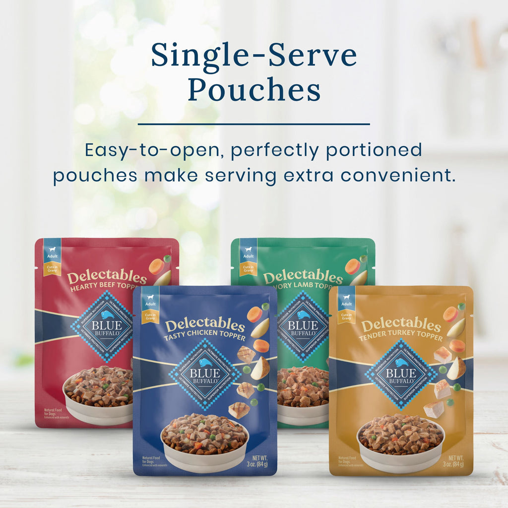 Blue Buffalo Delectables Natural Wet Dog Food Topper Variety Pack, 3-oz (24 Pack- 6 of Each Flavor)