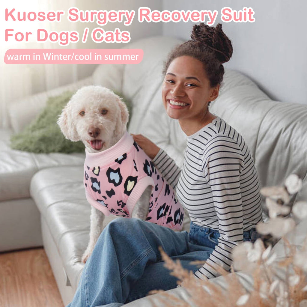 Kuoser Dog Recovery Suit after Surgery, Professional Surgical Onesie for Male Female Dogs, Soft Pet Surgery Suit for Abdominal Wounds Skin Disease, Purple Leopard, XL