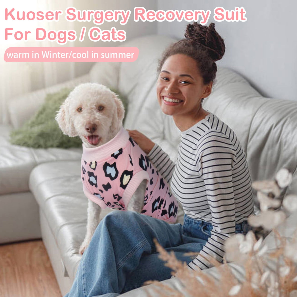 Kuoser Dog Recovery Suit after Surgery, Professional Surgical Onesie for Male Female Dogs, Soft Pet Surgery Suit for Abdominal Wounds Skin Disease, Purple Leopard, XL
