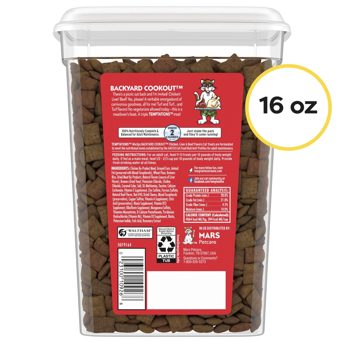 Temptations MixUps Backyard Cookout Flavor Crunchy & Soft Cat Treats, 16 oz Tub