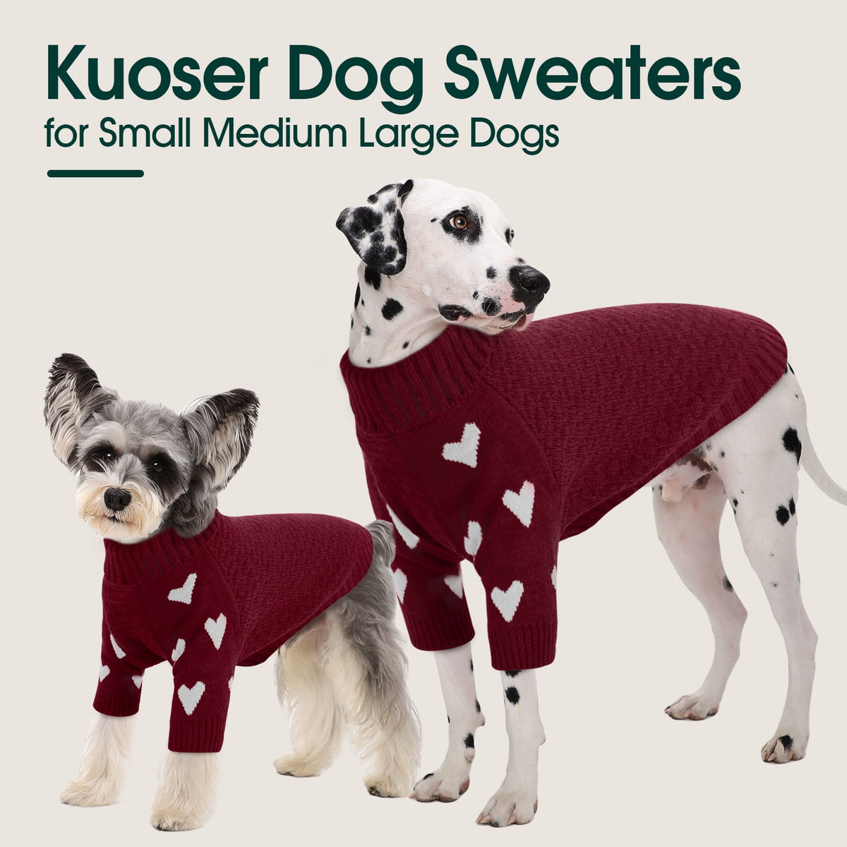 Kuoser Dog Sweater, Turtleneck Pet Sweatshirt, Thick Doggy Winter Clothes for Fall Xmas, Red, M