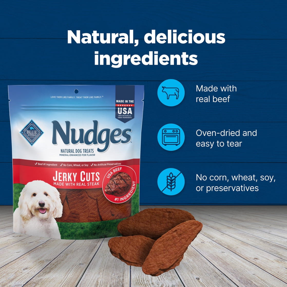 Blue Buffalo Nudges Jerky Cuts, Natural Dog Treats, Steak Jerky, 28oz Bag
